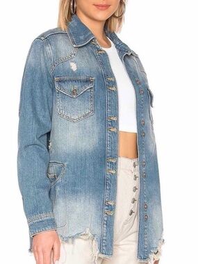 Free people moon child distressed denim jacket boho raw edge xs  moonchild jean